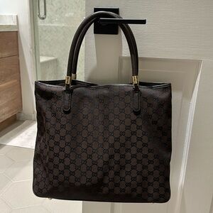 Authentic Gucci dark brown, gold hardware tote bag